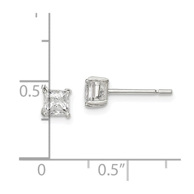 Sterling Silver Princess Basket Set CZ Stud Earrings, 4 x 4mm