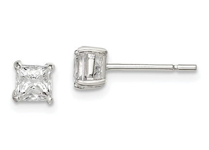Sterling Silver Princess Basket Set CZ Stud Earrings (Style QE3151)