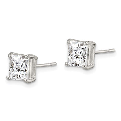 Sterling Silver Princess Basket Set CZ Stud Earrings, 6 x 6mm