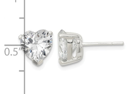 Sterling silver cubic zirconia heart stud earrings, further view