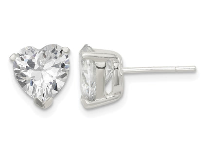 Sterling silver cubic zirconia heart stud earrings