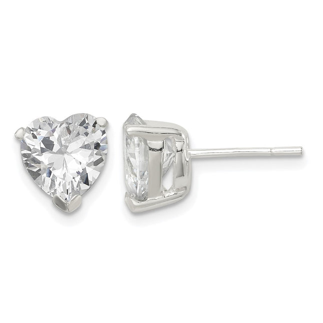 Sterling silver cubic zirconia heart stud earrings