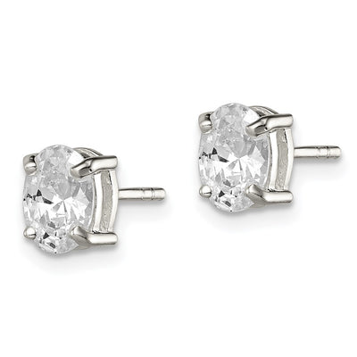 Sterling Silver Polished Oval Basket Set CZ Stud Earrings