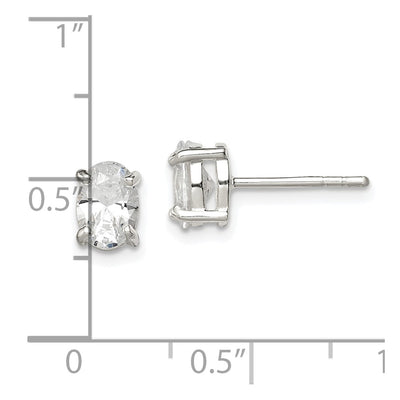 Sterling Silver Polished Oval Basket Set CZ Stud Earrings