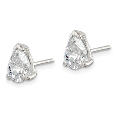 Sterling Silver Polished Pear Basket Set CZ Stud Earrings
