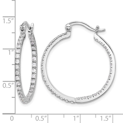 Sterling Silver Rhodium-plated CZ In/Out Hoop Earrings, 33 x 28mm