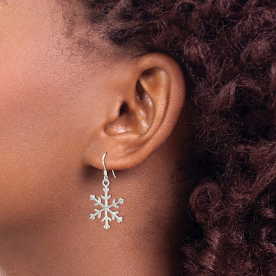 Sterling Silver Snowflake Dangle Earrings, 39 x 20mm