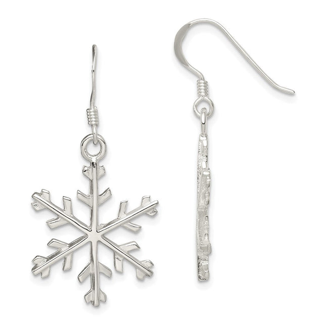 Sterling Silver Snowflake Dangle Earrings, 39 x 20mm