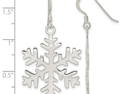 Sterling silver snowflake drop earrings, further view