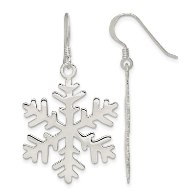 Sterling Silver Snowflake Dangle Earrings, 45 x 25mm