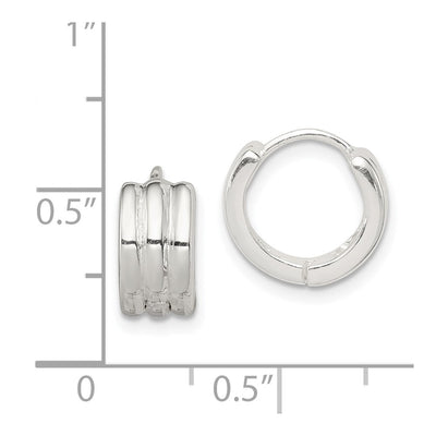 Sterling Silver Striped Hinged Hoop Earrings, 10 x 6mm