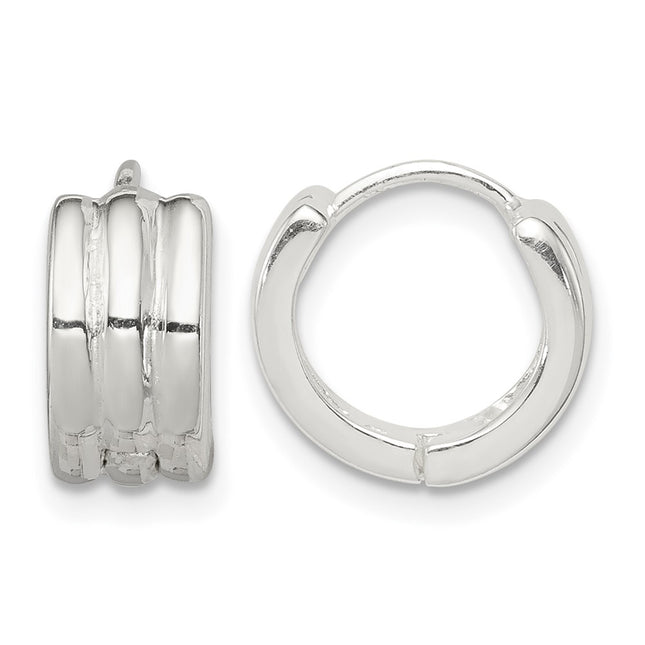 Sterling Silver Striped Hinged Hoop Earrings, 10 x 6mm