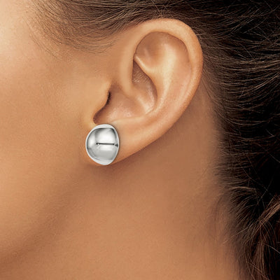 Sterling Silver Polished Button Earrings, 16 x 16mm