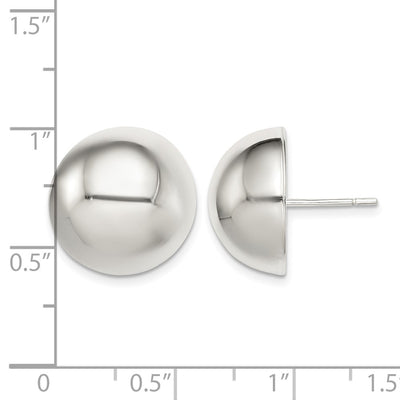 Sterling Silver Polished Button Earrings, 16 x 16mm