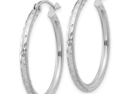 Sterling Silver Rhodium Plated Diamond Cut Hoop Earrings (Style QE3530)