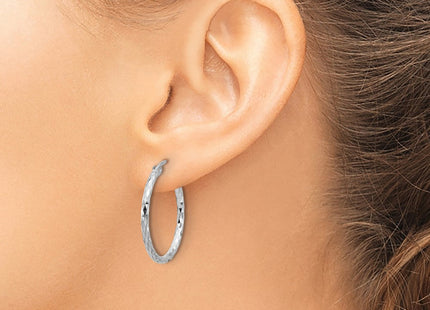 Sterling Silver Rhodium Plated Diamond Cut Hoop Earrings (Style QE3530)