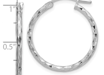 Sterling Silver Rhodium Plated Diamond Cut Hoop Earrings (Style QE3530)