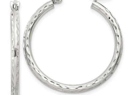 Sterling Silver Diamond Cut Hoop Earrings (Style QE3530SP)