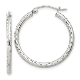 Sterling Silver Diamond Cut Hoop Earrings (Style QE3530SP)