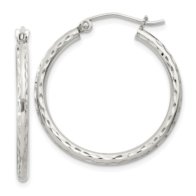 Sterling Silver Diamond Cut Hoop Earrings, 27 x 2mm