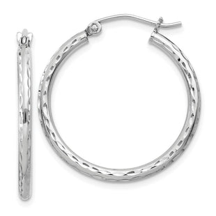 Sterling Silver Rhodium Plated Diamond Cut Hoop Earrings (Style QE3530)