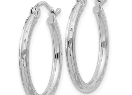 Sterling Silver Rhodium Plated Diamond Cut Hoop Earrings (Style QE3531)