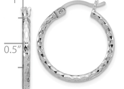 Sterling Silver Rhodium Plated Diamond Cut Hoop Earrings (Style QE3531)