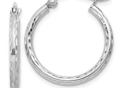 Sterling Silver Rhodium Plated Diamond Cut Hoop Earrings (Style QE3531)