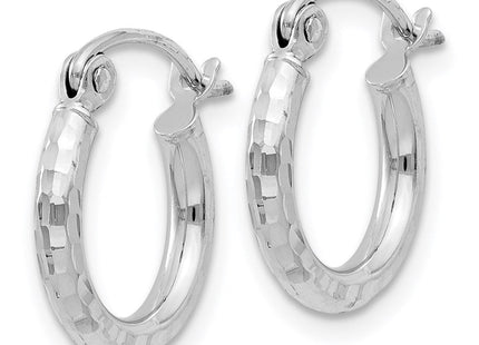 Sterling Silver Rhodium Plated Diamond Cut Hoop Earrings (Style QE3532)