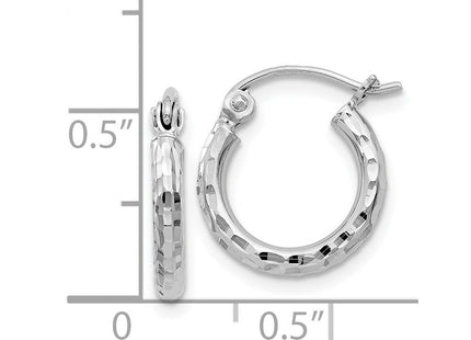 Sterling Silver Rhodium Plated Diamond Cut Hoop Earrings (Style QE3532)