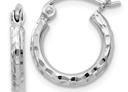 Sterling Silver Rhodium Plated Diamond Cut Hoop Earrings (Style QE3532)