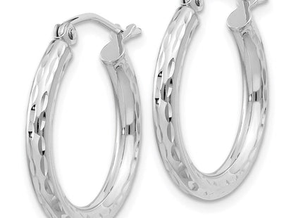 Sterling Silver Rhodium Plated Diamond Cut Hoop Earrings (Style QE3533)