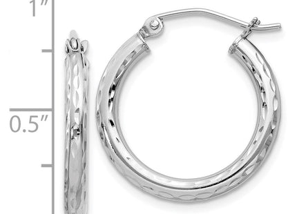 Sterling Silver Rhodium Plated Diamond Cut Hoop Earrings (Style QE3533)