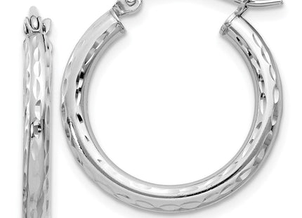 Sterling Silver Rhodium Plated Diamond Cut Hoop Earrings (Style QE3533)