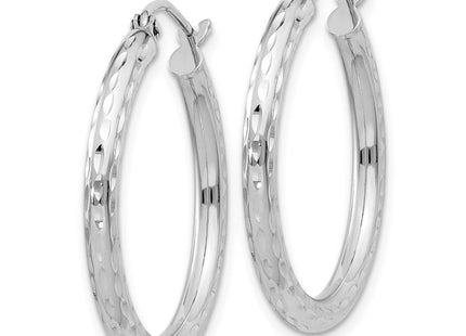 Sterling Silver Rhodium Plated Diamond Cut Hoop Earrings (Style QE3534)
