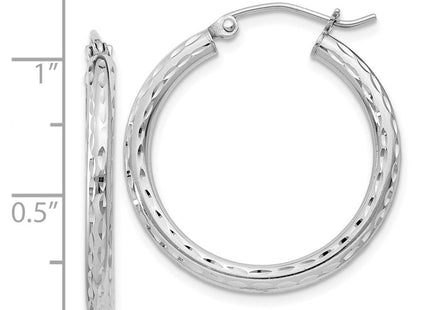 Sterling Silver Rhodium Plated Diamond Cut Hoop Earrings (Style QE3534)