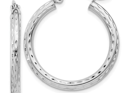 Sterling Silver Rhodium Plated Diamond Cut Hoop Earrings (Style QE3534)