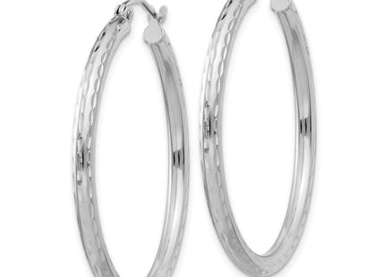 Sterling Silver Rhodium Plated Diamond Cut Hoop Earrings (Style QE3535)