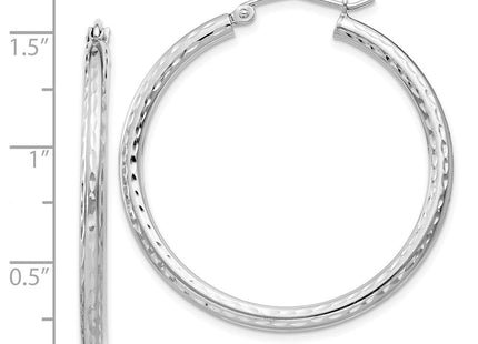 Sterling Silver Rhodium Plated Diamond Cut Hoop Earrings (Style QE3535)