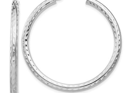 Sterling Silver Rhodium Plated Diamond Cut Hoop Earrings (Style QE3535)