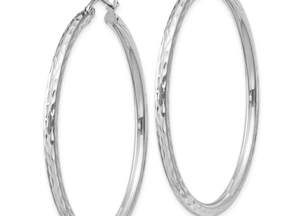 Sterling Silver Rhodium Plated Diamond Cut Hoop Earrings (Style QE3536)