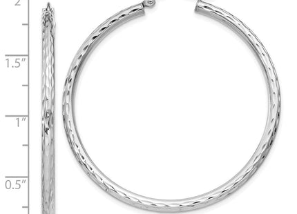 Sterling Silver Rhodium Plated Diamond Cut Hoop Earrings (Style QE3536)
