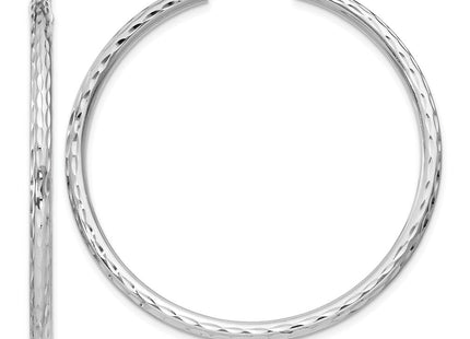 Sterling Silver Rhodium Plated Diamond Cut Hoop Earrings (Style QE3536)