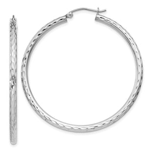 Sterling Silver Rhodium Plated Diamond Cut Hoop Earrings (Style QE3536)