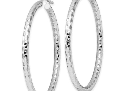 Sterling Silver Rhodium Plated Diamond Cut Hoop Earrings (Style QE3538)