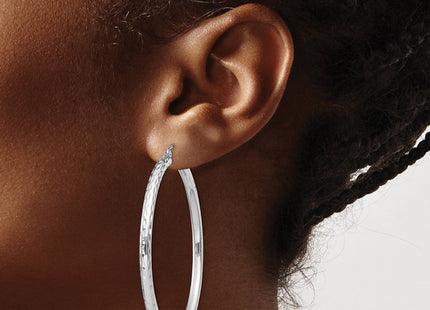 Sterling Silver Rhodium Plated Diamond Cut Hoop Earrings (Style QE3538)