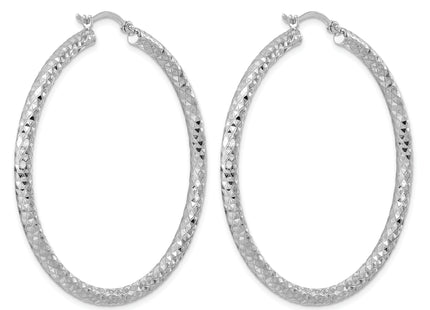 Sterling Silver Rhodium Plated Diamond Cut Hoop Earrings, 52 x 3mm