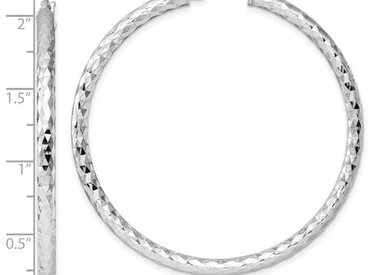 Sterling Silver Rhodium Plated Diamond Cut Hoop Earrings (Style QE3538)
