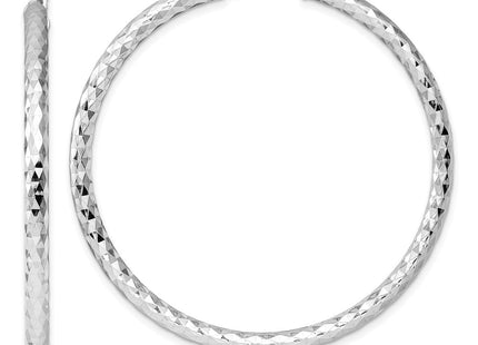 Sterling Silver Rhodium Plated Diamond Cut Hoop Earrings (Style QE3538)