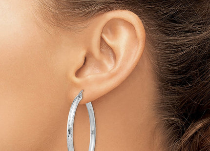Sterling Silver Rhodium Plated Diamond Cut Hoop Earrings (Style QE3539)